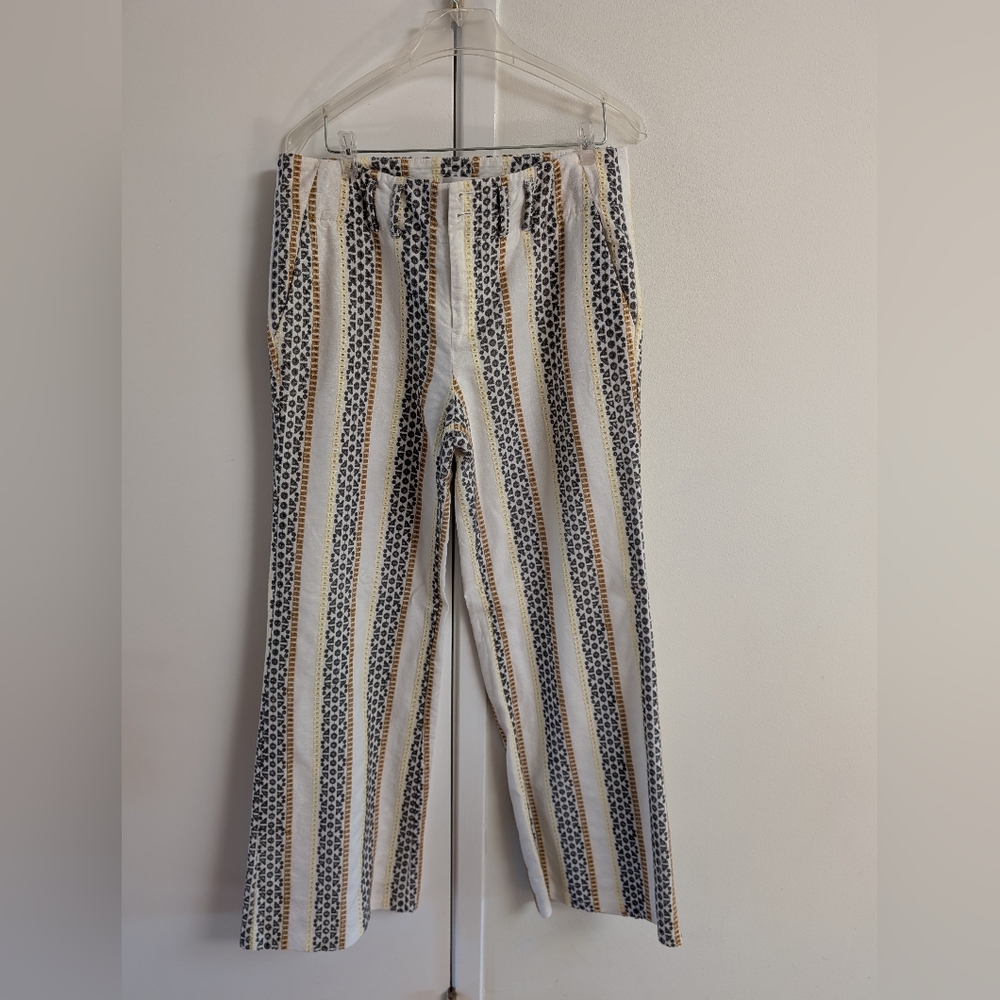 Anthropologie Striped Straight Leg Pants - Black, White, Gold